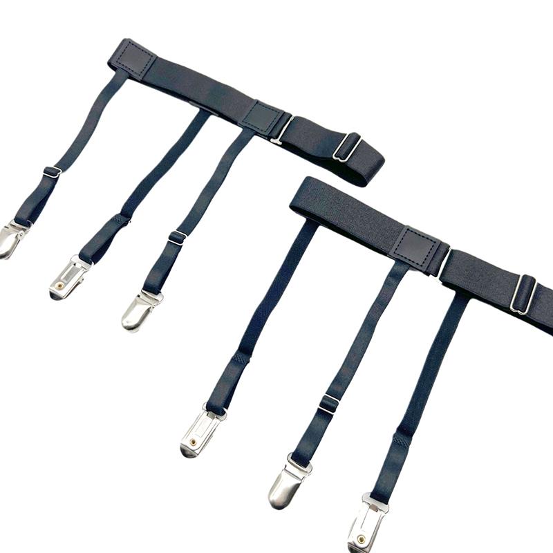 1 пара мужских подтяжек для рубашки, пояс с нескользящими фиксирующими зажимами, держит рубашку заправленной, на ногу/бедро, подвязки, регулируемый фиксирующий ремешок