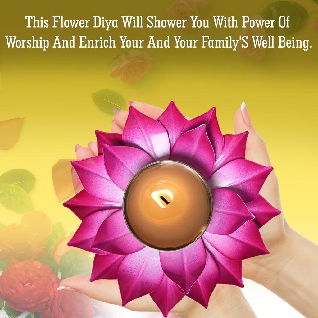 Brass and Metal Lotus Pink Design Diya for Puja Home Decoration Item Gift, Specially Made for Diwali Gifting.