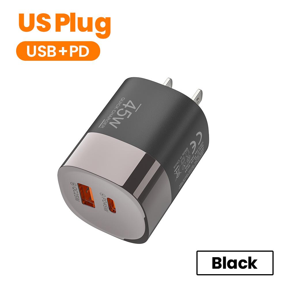 Двухпортовое USB Type C Зарядное устройство Быстрая зарядка 45 Вт QC PD 3.0 Дорожный Настенный Зарядный Адаптер Быстрые USB Зарядки Для Телефона EU US UK Штекер 5