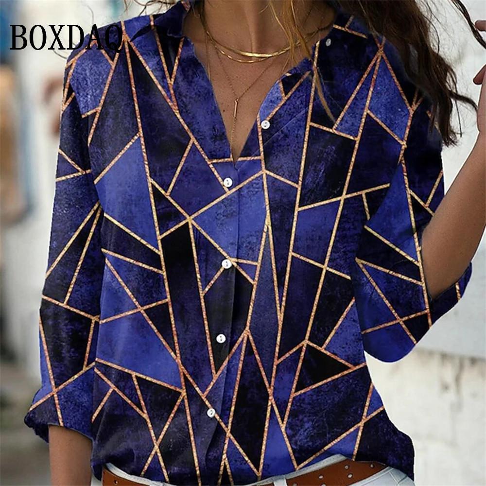 Spring Long Sleeve Button Shirts 3D Floral Printed Loose Lapel Shirt Vintage Women's Blouses Tops Summer Female Clothing 2026