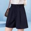 Women's Spring 2024 High-Waist Black Wide-Leg A-Line Shorts - Small Size, Loose Fit, Casual, Fashion-Forward Style.