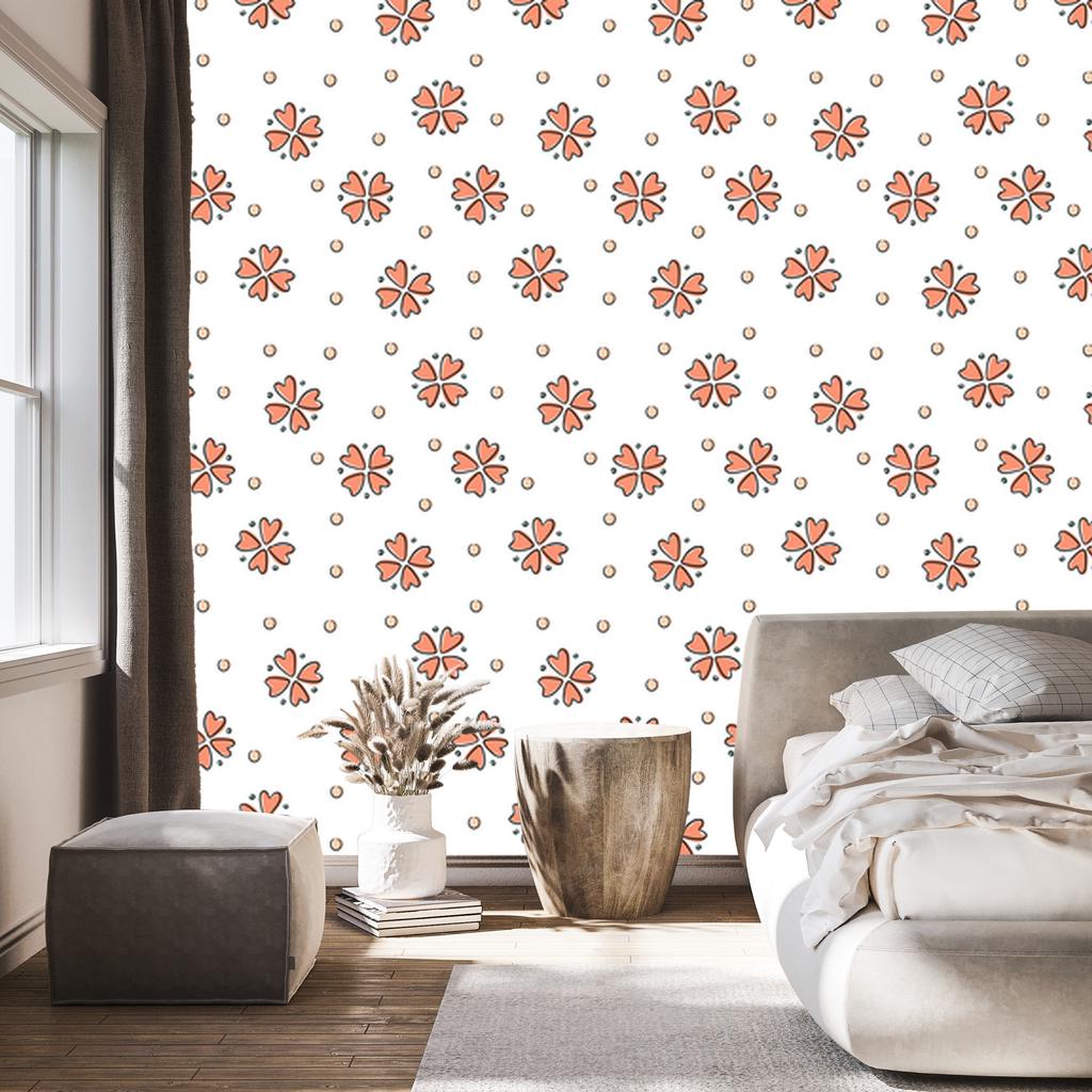 Wallpaper Small Flowers White, Orange and Light Gray 50x1000
