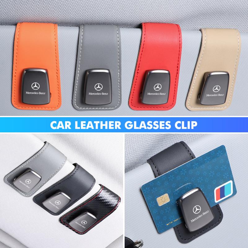 Car Sun Visor Sunglasses Holder Magnetic Leather Card Ticket Clip For Mercedes Benz CLK GLC W212 C200 C300 W203 W204 W205 W169 BF1