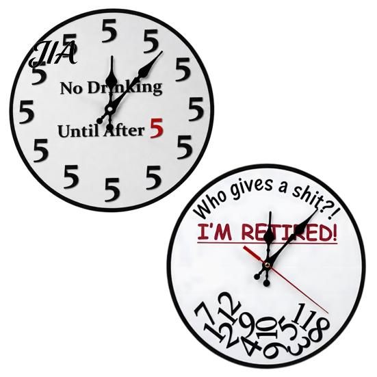 No Drinking Until After 5 Clock Wall Clock, Who Gives A Shit I'm Retired Wooden Analog Silent Non-Ticking Round for Home Kitchen Office Bar Large