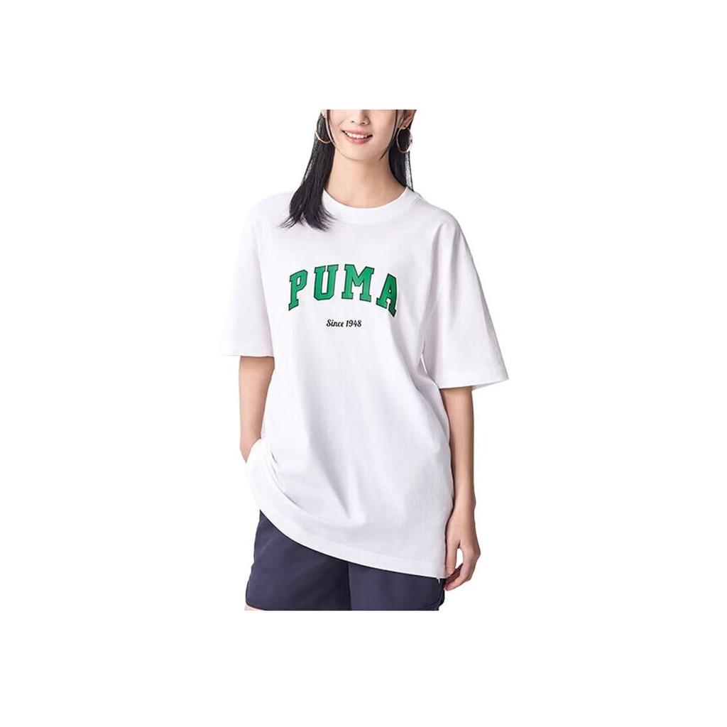 Puma Loose Letter Print Round Neck Pullover Short Sleeve T-Shirt Unisex Tops White 684366-02
