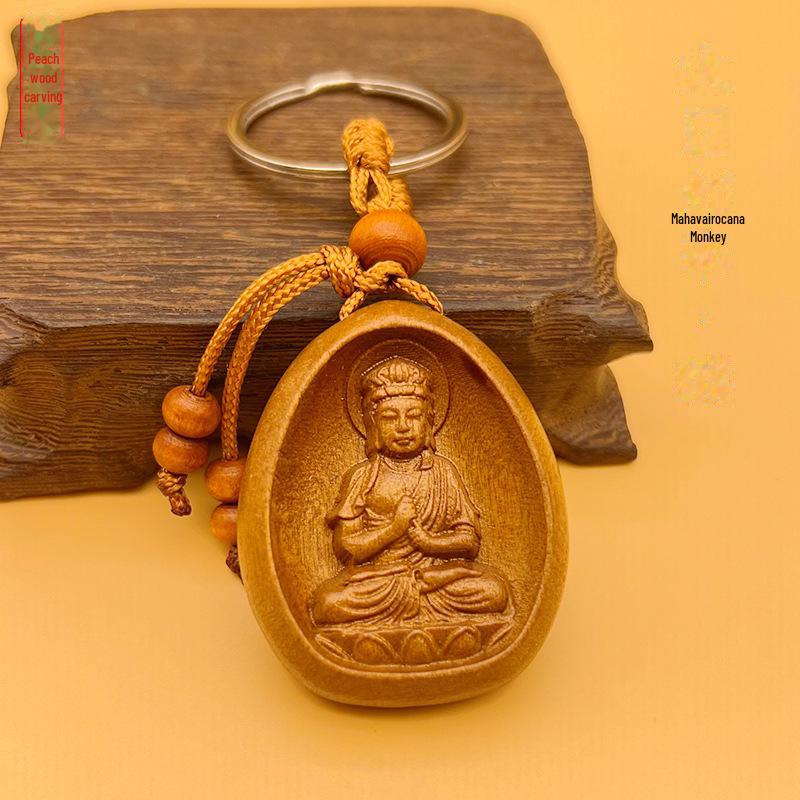 Брелок из персикового дерева с изображением двенадцати знаков зодиака Хранитель - Дракон, Кролик, Тигр, Обезьяна, Корова