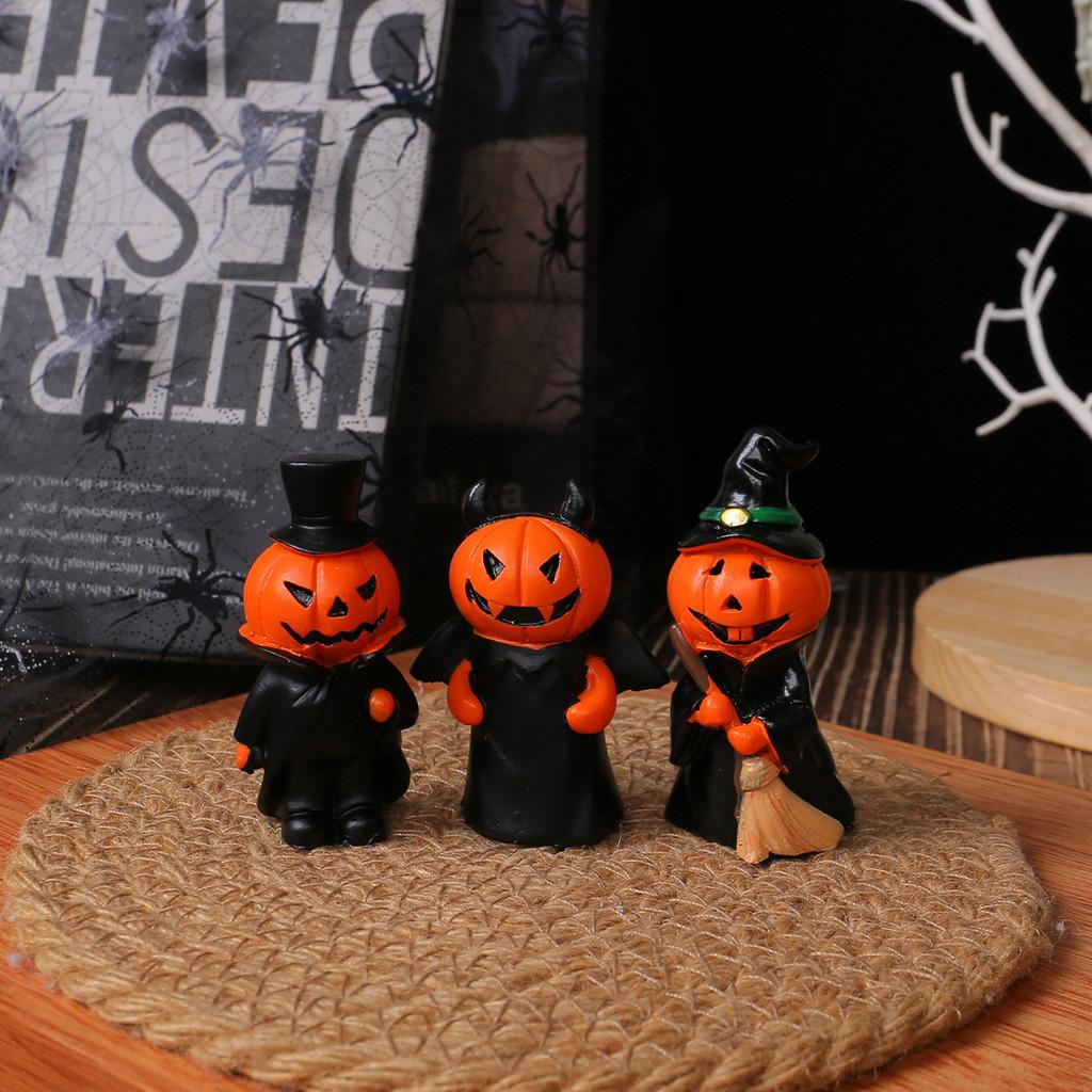 Halloween Mini Pumpkin Demon Figure Set With Resin Craft For Home Party Decor