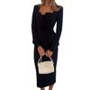 2 Pcs/Set Women Coat Skirt Suit Square Neck Double-breasted Solid Color Long Sleeve Top Slim Fit Skirt Prom Business Office Outfit