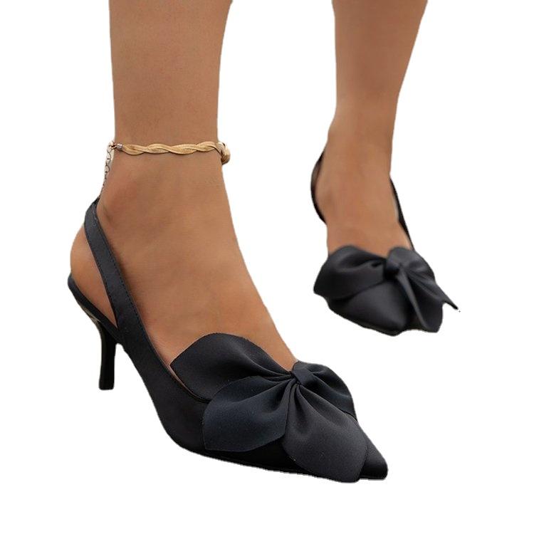 New Women Shoes Pointy Light Mouth Orange Bow Fashion Sexy Solid Color Banquet High Heels Bow Decoration Comfortable