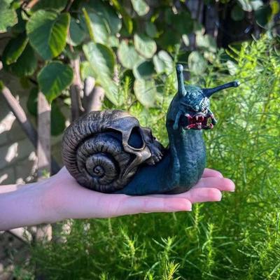 Животное в готическом стиле Кровавая улитка Статуэтка Полимерные ремесла Ручная работа Скелет Улитки Орнаменты Необычная статуэтка улитки на Хэллоуин Сад