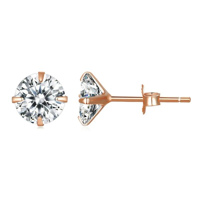 BAMOER CZ Stud Earrings 925 Sterling Silver Platinum Plated Round Cubic Zirconia Hypoallergenic Earrings 4mm 5mm 6mm 7mm