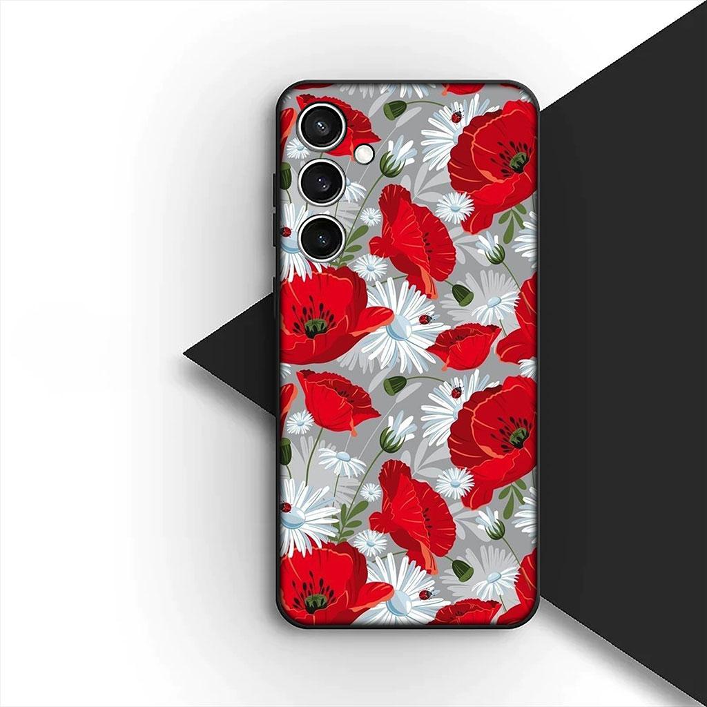 Чехол для телефона для Samsung Galaxy S25 S24 S23 FE Ultra Plus S7 Edge S25+ S23+ A56 5G Funda Корпус Мягкий чехол Цветок мака Цветение Роза