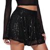 Women Sequin Shorts Elastic High Waist Loose A-line Pure Color Ultra Short