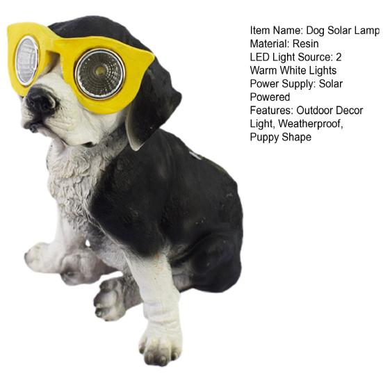 Солнечная статуя собаки в очках, смоляная солнечная лампа для щенка, садовый декор, солнечный светильник для собак, работающий на солнечной энергии, для дома, двора, патио, газона, дорожки