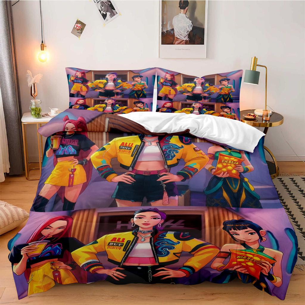 Постельное белье K-Pop Demon Hunters для фанатов, детей, машинная стирка, прочное, размеры кинг, квин, твин для K-pop девушек, домашний декор для спальни
