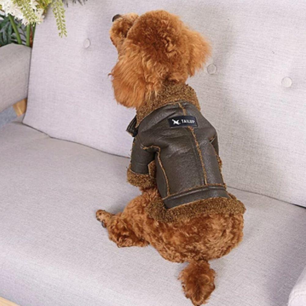 Windproof Dog Motorcycle Jacket Thickened Winter Pet Clothes Dog Fur Jackets For Autumn/Winter