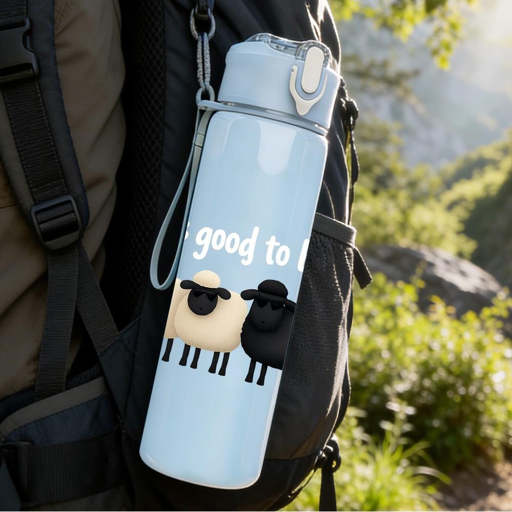 1PC Piano Keyboard Sheep Silhouette 750ml Color Plastic Sports Water Bottle Leakproof Flip Straw Lid Suitable for Sports Office Home Use