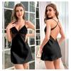 Ice Silk Women Lace Hollow Out Home Wear Backless Sexy Short Slip Halter Nightdress Nightwear Pajamas Sleep Dress