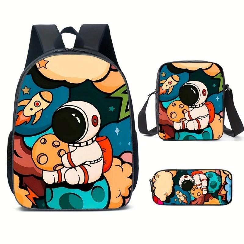 Cartoon Print Kids School Backpack Elementary Students - Large Capacity Lightweight Oxford Fabric Daypack With Pencil Case