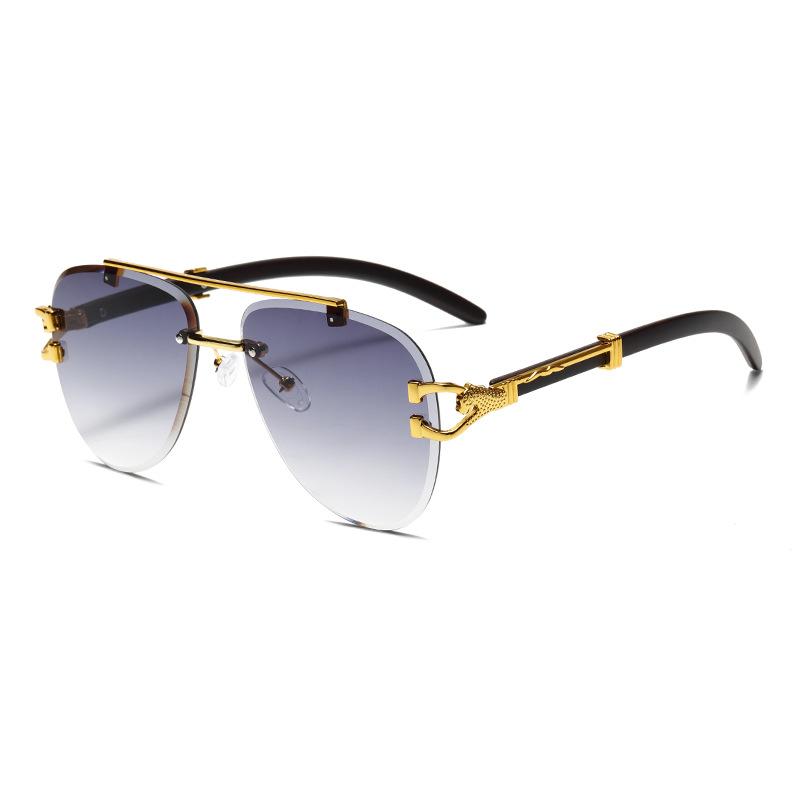 New Luxury Fashion Double Beam Frameless Gradient Women Sunglasses  Brand Golden Leopard Design Men Trend Sun Glasses Uv400