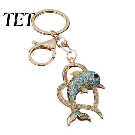 Dolphin Key Ring Rhinestone Love Heart Keychain, Sparkling for Women, Women Keychain Decorative Car Keys Handbags Backpacks Purses Charm