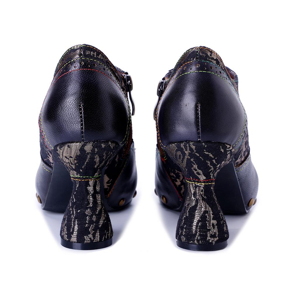 Johnature Туфли-лодочки ручной работы из натуральной кожи, в стиле ретро, пэчворк с принтом, с заклепками, на высоком каблуке, женские туфли