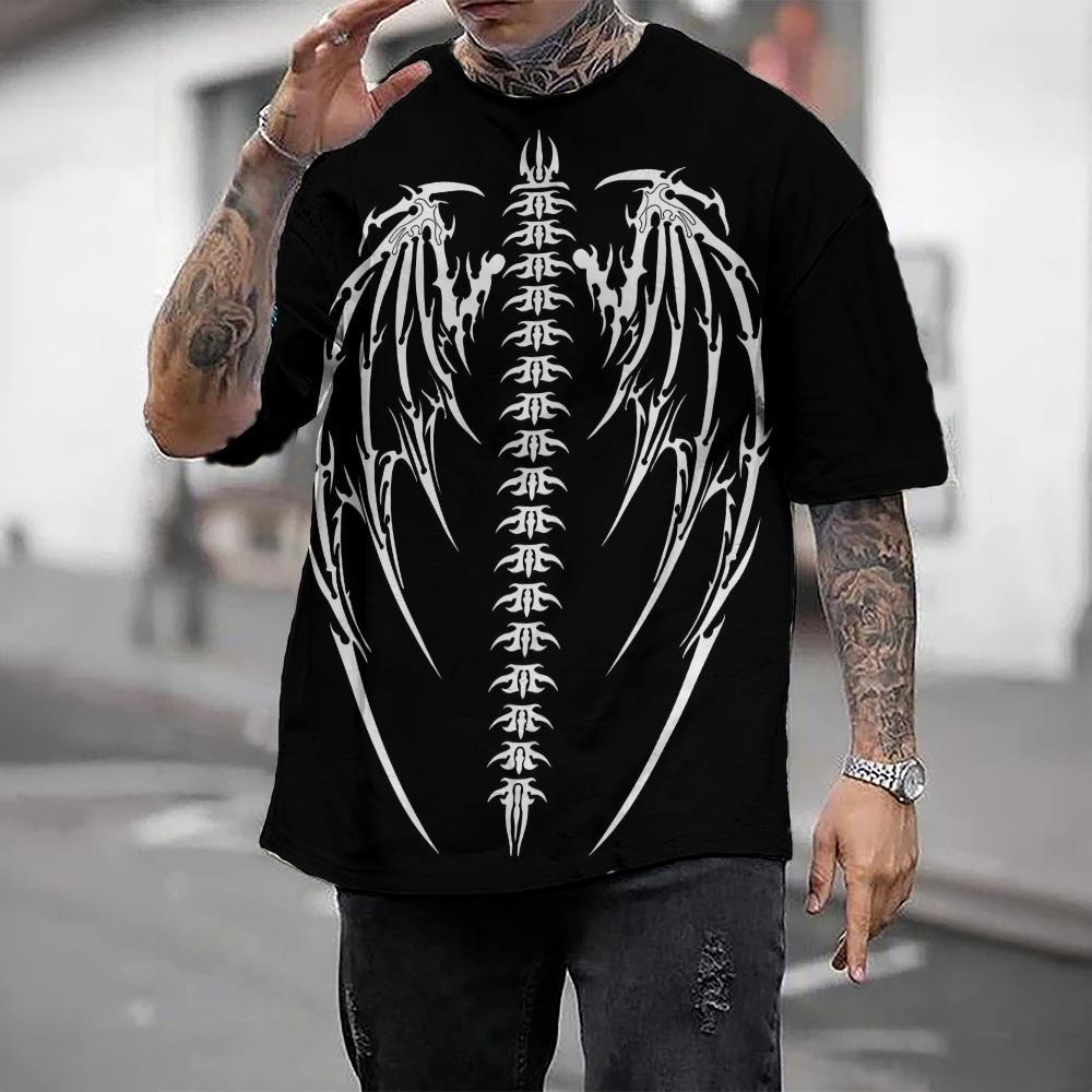 Men's T-Shirt With Wing Pattern Printed T-Shirt Casual Short Sleeved T-Shirts Oversized Men Clothing Tops Outdoor Street Clothes