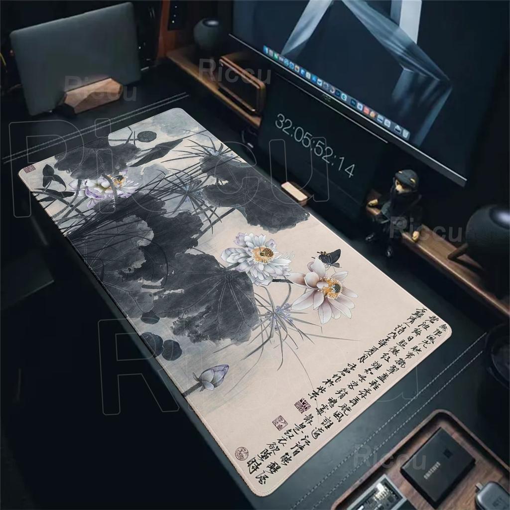 Каллиграфический пейзаж Коврик для мыши Игровой коврик для мыши XXL Лотос Коврик для мыши Офисный Натуральный каучук Мягкие коврики для мыши Аксессуары для стола Ковер