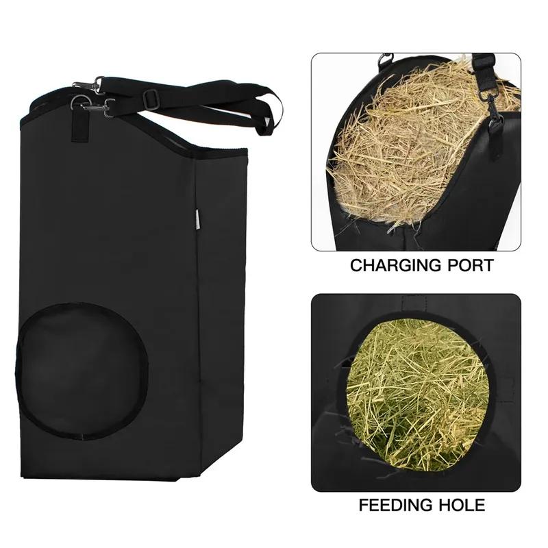 Hay Feeder for Goats Horses Sheep Slow Feed 600D Oxford with Metal Fastener Open Feed Hole for Slow Feeding