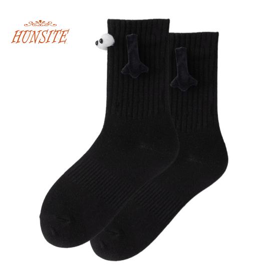 1 пара носков для пар с магнитными застежками, забавный дизайн с большими глазами, пара, держащаяся за руки, милые носки средней длины