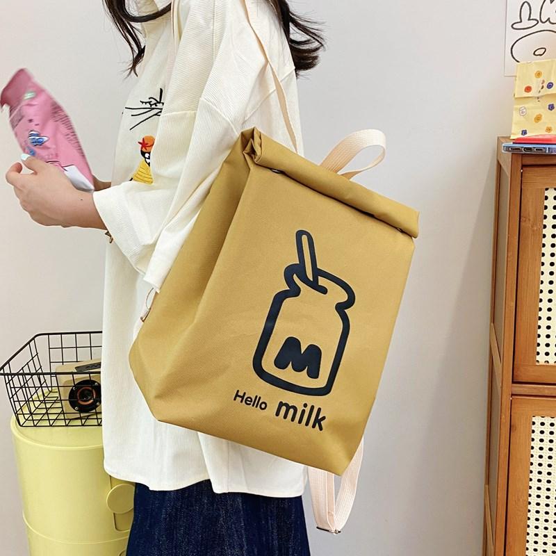 Мальчики и девочки Молоко Знаковый узор Фаст-фуд Сумка Форма Хозяйственная сумка Материал Холст Модный тренд Большая вместимость Унисекс рюкзак