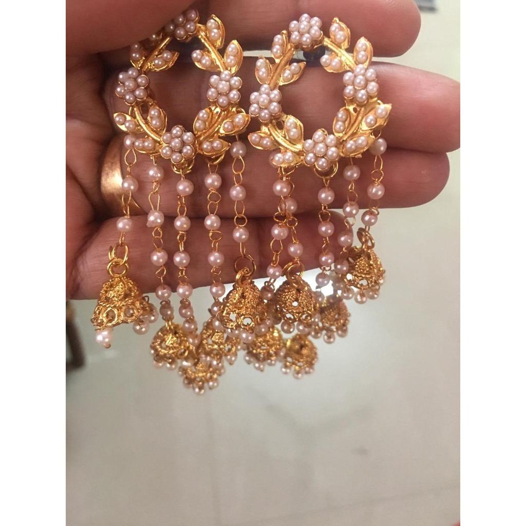 Позолоченные стильные традиционные серьги с жемчугом Джумка Джумки для женщин и девочек (золотой)