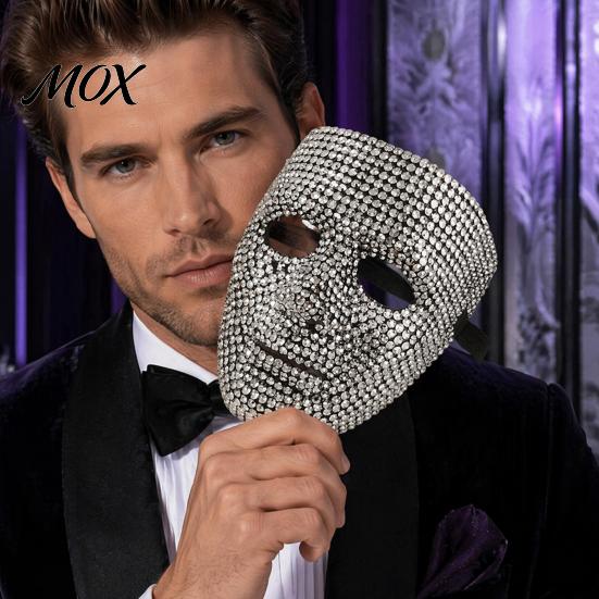 Wide Field of Vision Mask Halloween Rhinestone Full Face Mask, Sparkly Masquerade for High Visibility Dance Performance, Lightweight Hip Hop
