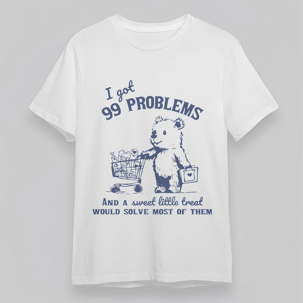 Women's T-Shirt Bear Cartoon Humor Shopping Tee Short White Soft Cotton Oversize