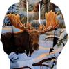 Stylish Deer/Elk Print Men's Hoodie Comfortable 100% Polyester Winter Fall Streetwear