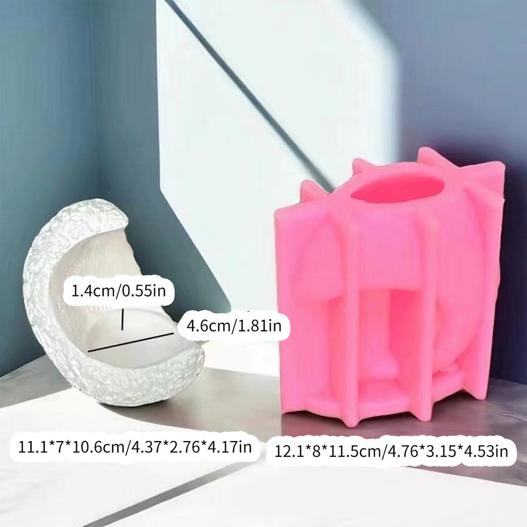 Moon Shaped Candlestick Mold Moon Crystal Epoxy Resin Silicone Mold DIY Half-Moon Candle Holder Molds Home Decorations