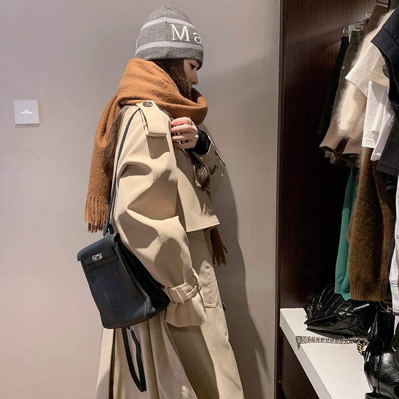 Популярная в этом году куртка-ветровка цвета хаки для женщин, весна и осень, новый корейский стиль, повседневный иностранный стиль, длинное пальто длиной до колена