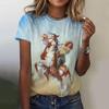 Western Cowgirl Print Vintage Women's T-shirts Casual Short Sleeves Tees Tops Summer Loose Handsome Women Clothing Pullover