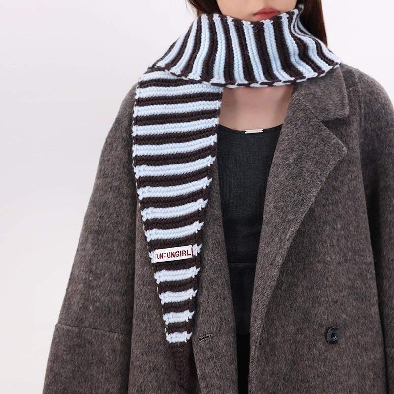 Korean Knitted Wool Blend Striped Triangle Scarf Winter Warm Shawl Women