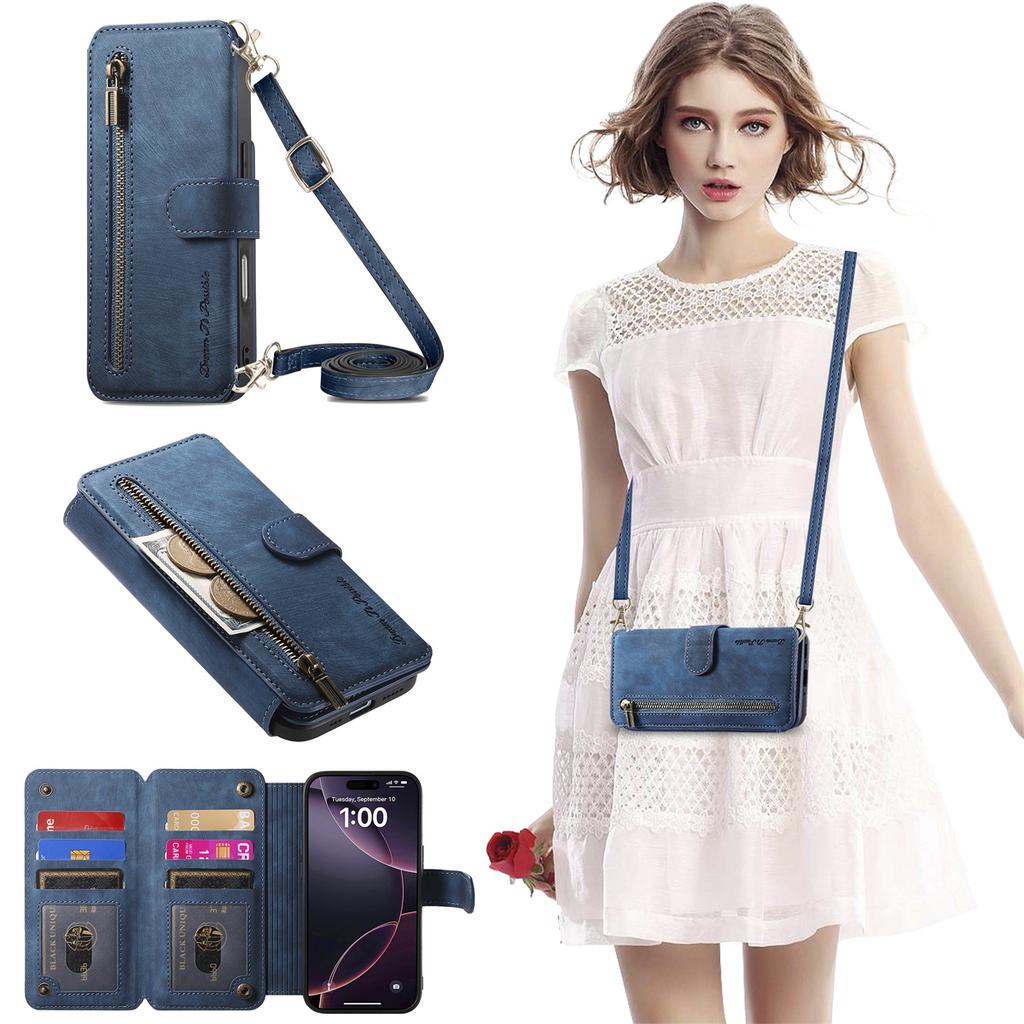 Чехол-кошелек 4-в-1 для серии iPhone XS/11/12/13/14/15/16/17 (Протектор, Держатель для карт, Сумка через плечо, Подставка)