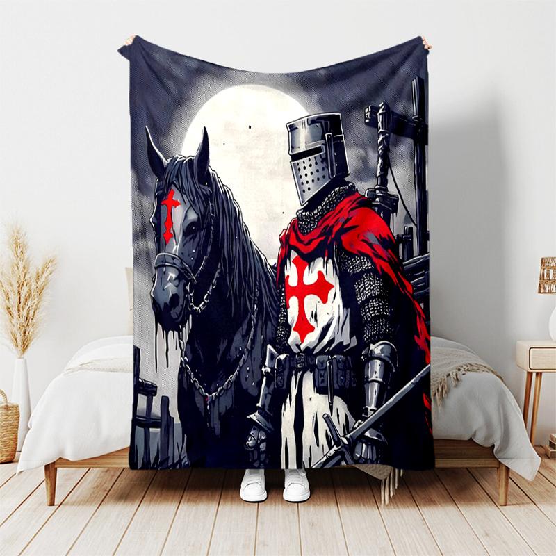 1pc Blanket Knights Templar1 Print Design, Lightweight Blanket for Sofa, Bed- Soft &Warm, Gift for All Seasons like Christmas, Halloween