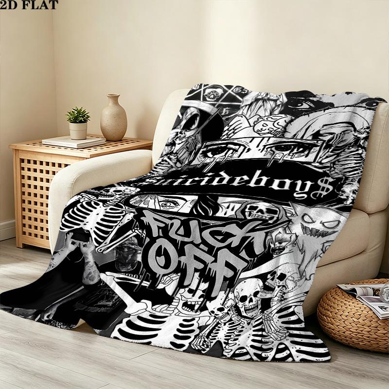 1PC Uicideboyalf Patterned Flannel Blanket Suitable For All Seasons For Home Decor Warmth And Comfort Gifts Holiday Present