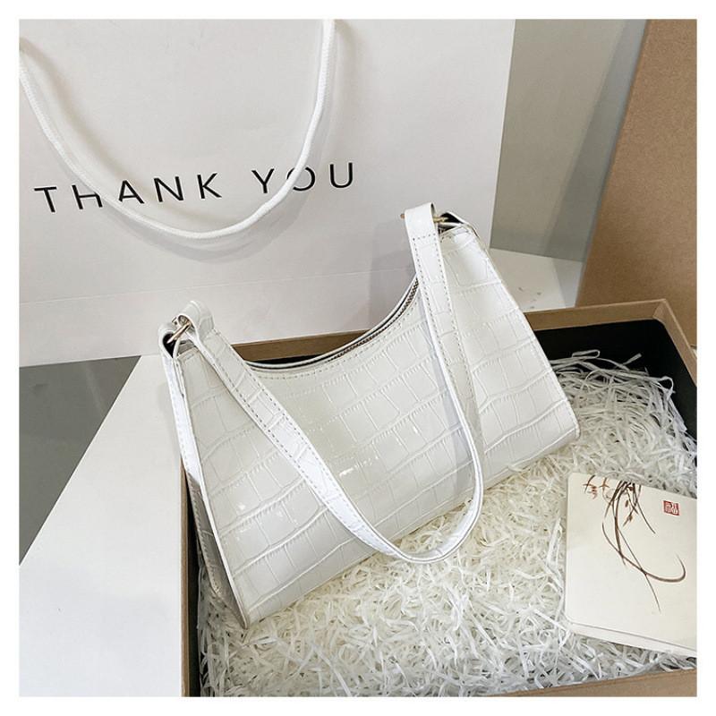 Womens Pu Crocodile Embossed Underarm Bag With Zipper Closure Crossbody Purse For Daily Outfits