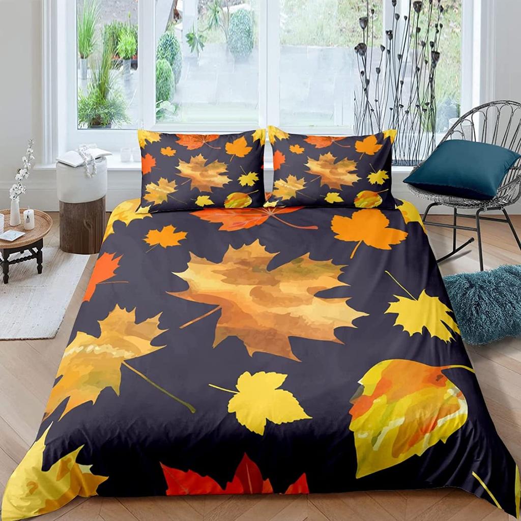 Comforter Maple Leaves Polyester Fall Theme Comforter With King Queen Size For Kids Boys Girl Bedding Set