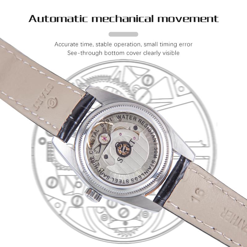 Start Женские часы с перламутровым циферблатом, модные повседневные автоматические механические часы, водонепроницаемые кожаные часы с функцией даты