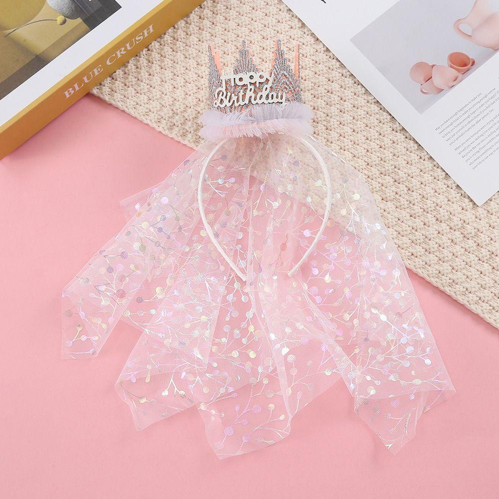 Аксессуары для волос с днем ​​рождения, повязка для волос, головной убор, повязка с короной, милый кружевной сетчатый обруч для волос для девочек