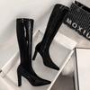 Сексуальные женские сапоги на высоком каблуке до колена, модные туфли с острым носком, осенне-зимние женские длинные сапоги-рыцари