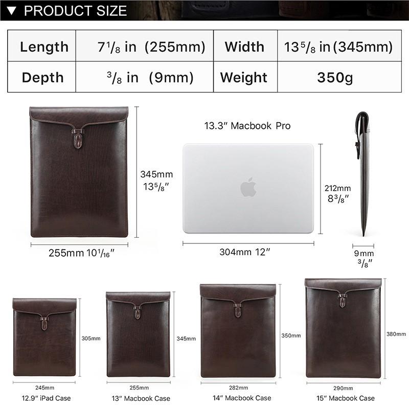 Full-Grain Leather MacBook Pro 13.3 Inch Sleeve With Pen Slot Slim Laptop Inner Case Air