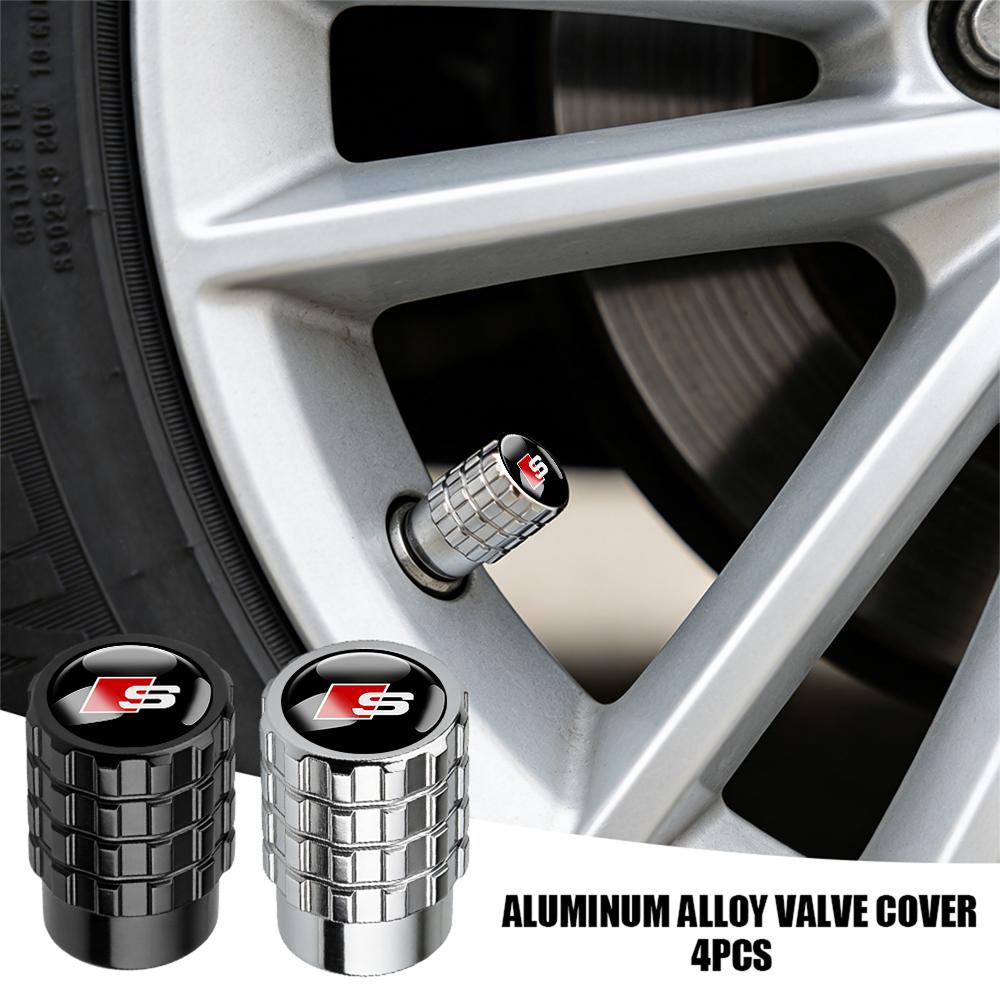 2026 4Pcs Car Tire Valve Caps Metal Wheel Dust Covers Accessories For Audi Sline A1 A2 A3 A4 A4L A5 RS RS3 RS4 RS5 RS6 R8 S1 S2 S3