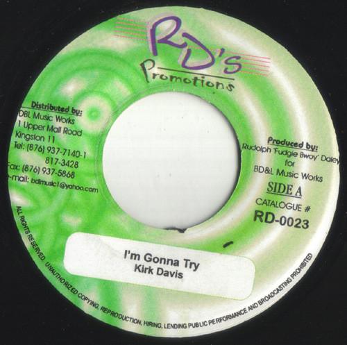 7inch Record KIRK DAVIS - I'm Gonna Try RD0023 RD's Promotions 2002 Jamaica Reggae, Ska & Dub Used